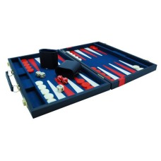 Backgammon 38 cm blauw m.rode bies. Backgammon 38 cm blauw m.rode bies.