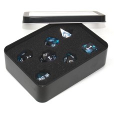 Dobbelst.Set Galaxy Blauw Tin doosje