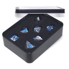 Dobbelst.Set Metaal Draak Silver/Blauw Tin Doosje