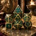Dobbelst.Set Metaal Romeins Goud/Groen Tin doosje