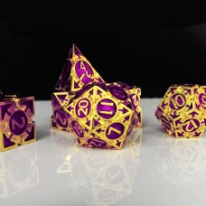 Dobbelst.Set Metaal Goud/paars pijlen tin doosje