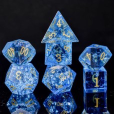 Dobbelst.Set Glas Shattered Blauw in tin doosje