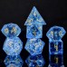 Dobbelst.Set Glas Shattered Blauw in tin doosje