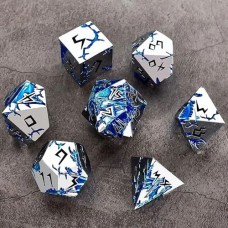 Dobbelst.Set Metaal Draak Silver/Blauw Tin Doosje