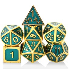 Dobbelst.Set Metaal Romeins Goud/Groen Tin doosje