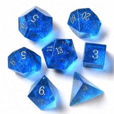 Dobbelst.Set Glas Shattered Blauw in tin doosje